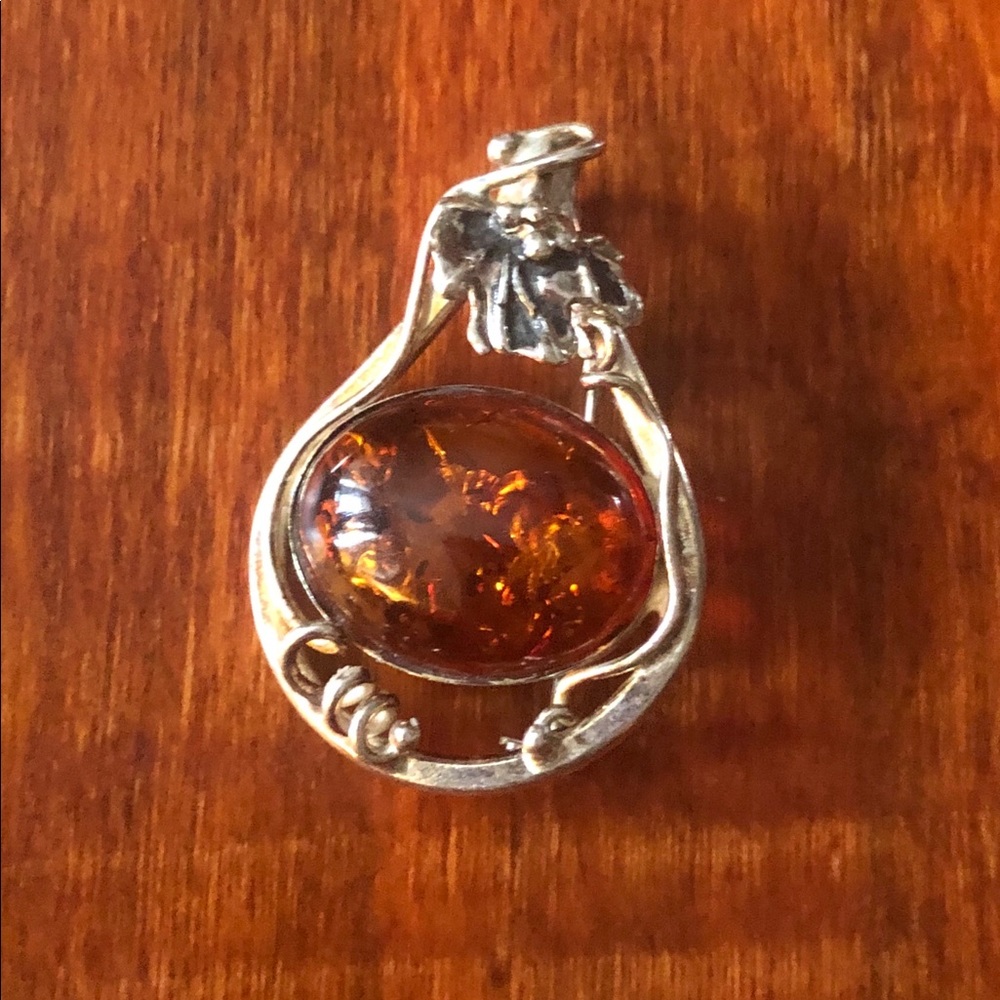 Silver and Amber Pin/Pendant